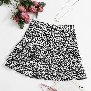 NWOT Leopard Print Layered Ruffle Mini Skirt